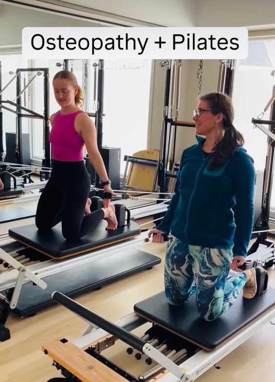 2 people doing reformer pilates